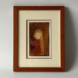 Original Acrylic Miniature Portrait Painting La Fille aux Cheveux de Lin Signed